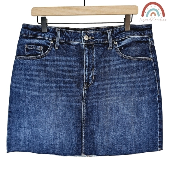 New! Old Navy High Waisted Medium Dark Wash Denim Jean Mini Skirt - Picture 1 of 8